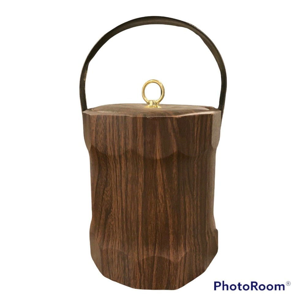 Vintage Retro Mid Century Modern Ice Bucket Vinyl Boho￼ Barware Decor